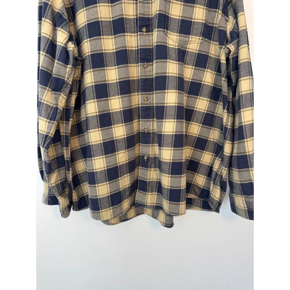 Outdoorsy Eddie Bauer Mens‎ 3XLT Flannel Shirt Navy Tan Plaid Long Sleeve Tall